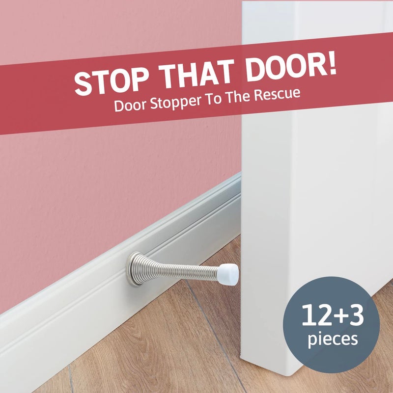 JD Jack N'Drill Jack N Drill (3 ?) Spring Door Stopper 15 Pack | Flexible Heavy Duty Door Stop for Home and Office - Rustproof, Bendable Spring Steel & Durable Rubber Tips - Image 3